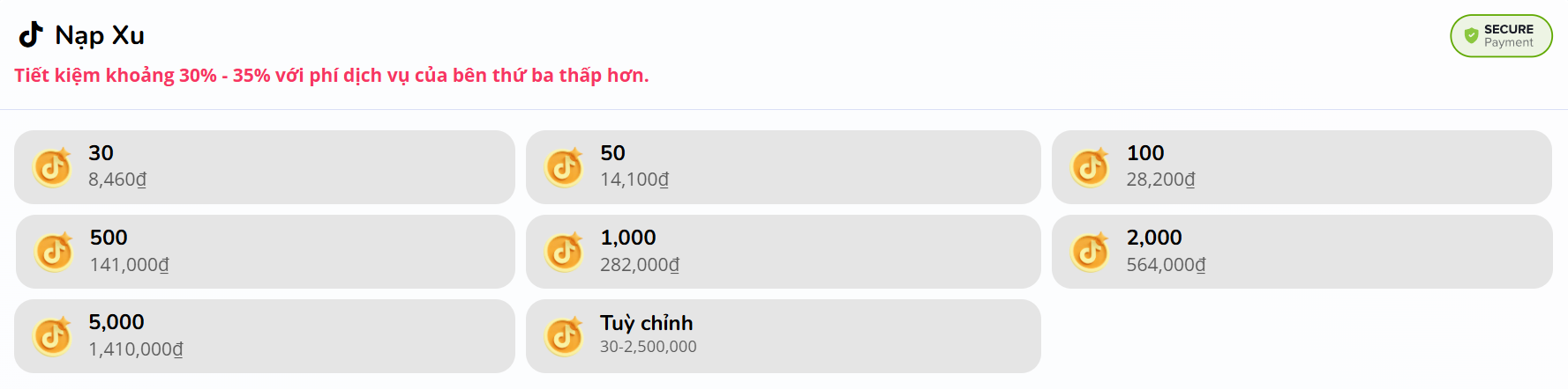 Bảng Giá Nạp Xu TikTok Mới Nhất 2025 - Rẻ Hơn 35% | Xutoptop.vn